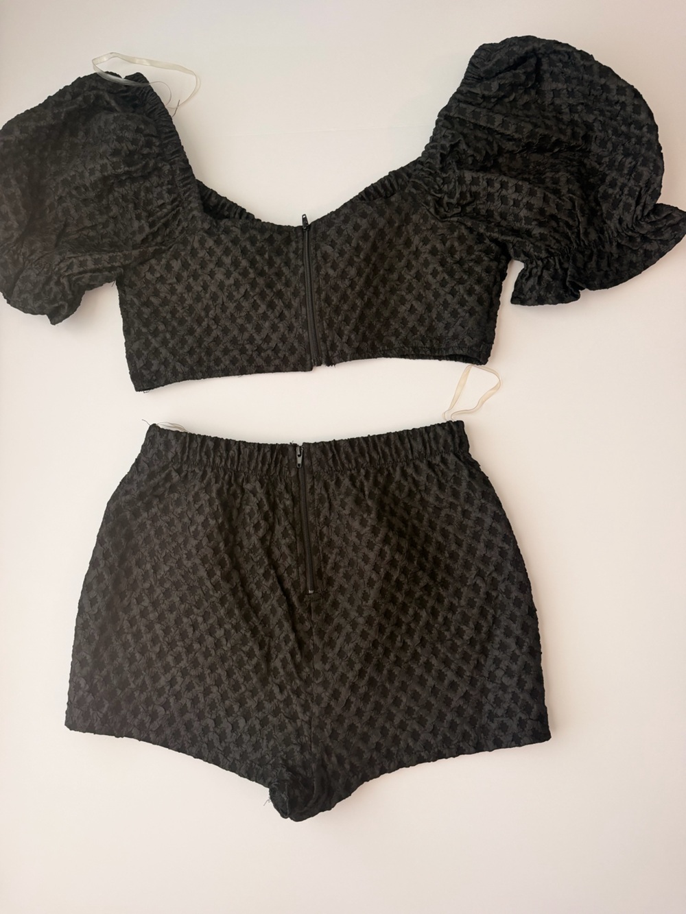 2/$25 Kaylee Kollection Black Puff Sleeve Crop Top and short set - Picture 3 of 5